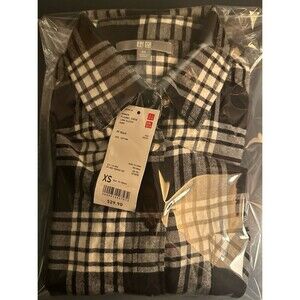 Brand New Uniqlo Women Flannel Check Long Sleeve Shirt XS Black